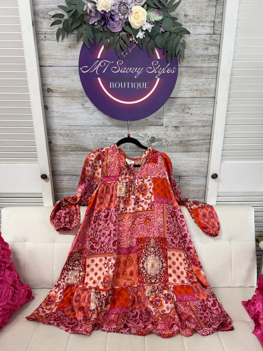 Long sleeve pink mix boho dress Umgee
