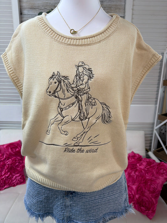 Western embroidery short sleeve sweater