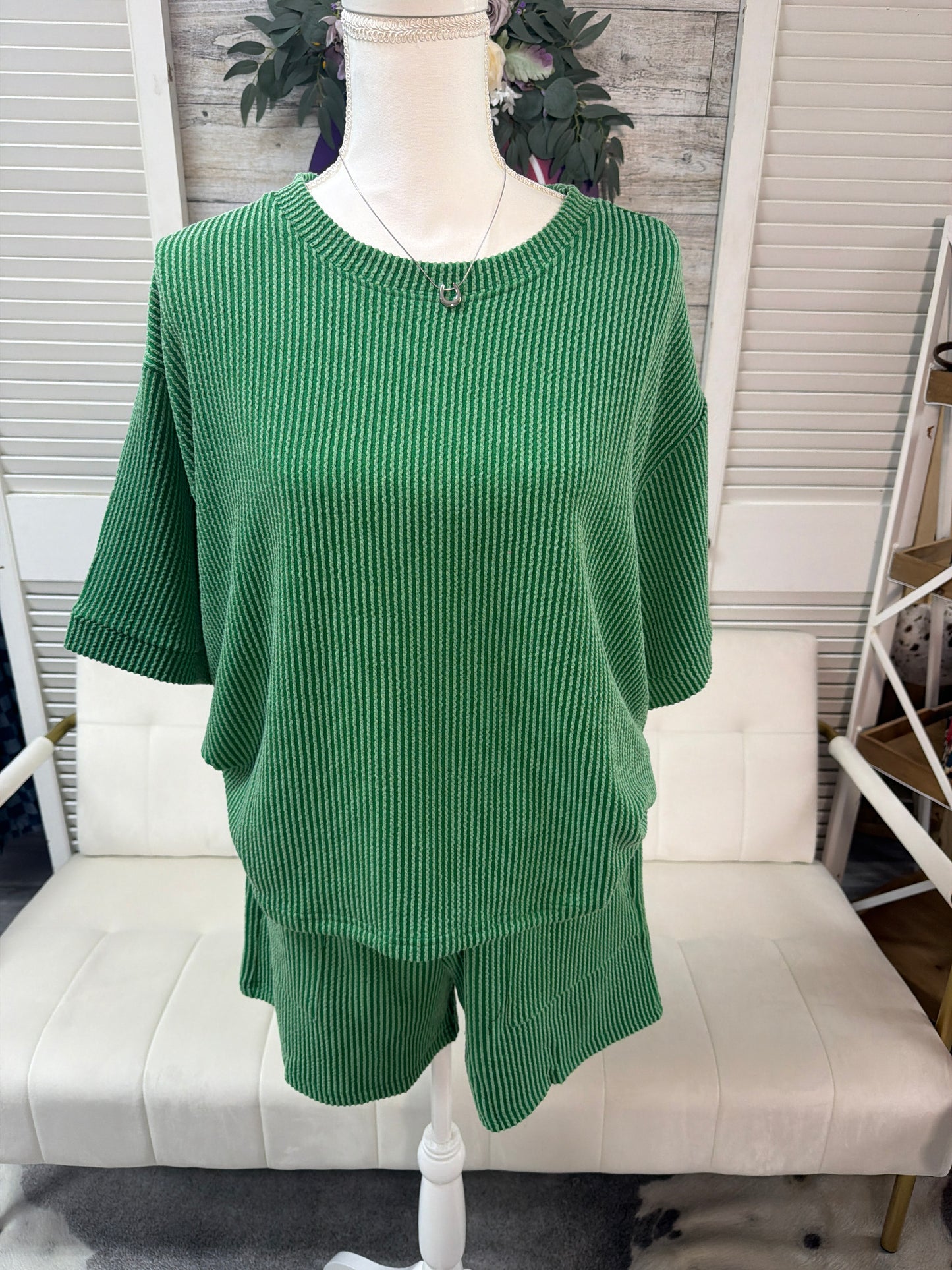 raised rib short set