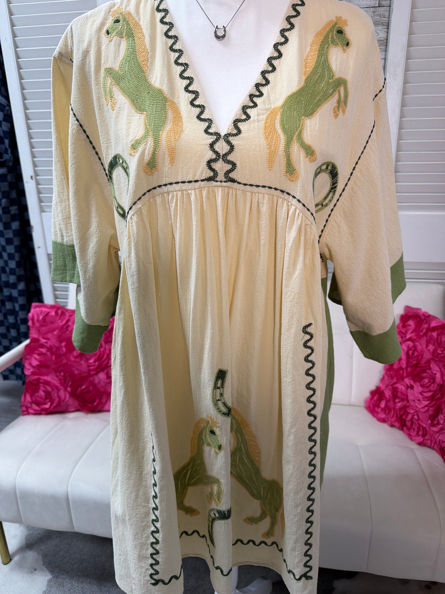 Western Horse Embroidered Babydoll Dress