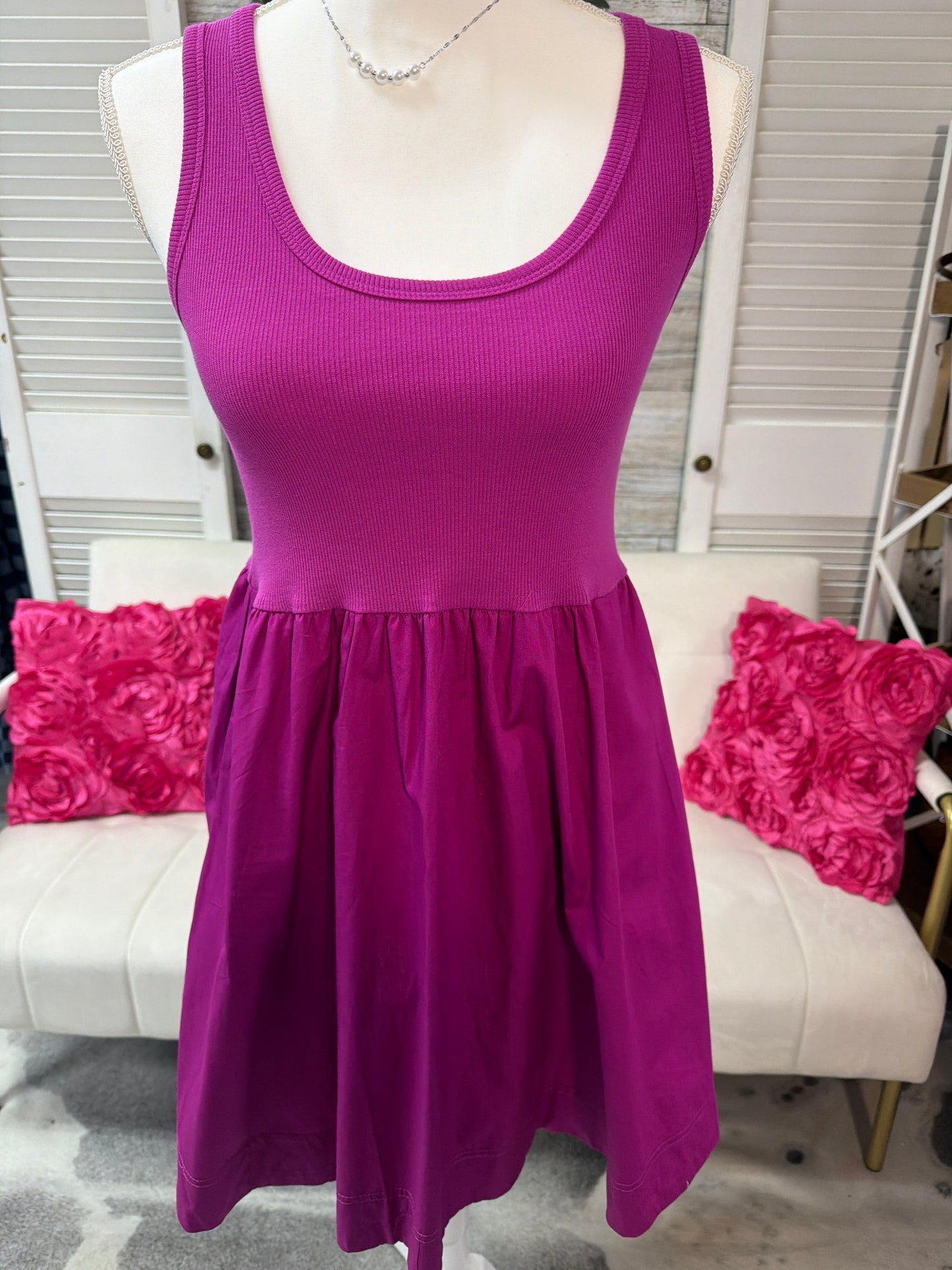 COMBINED KNIT & WOVEN DRESS WITH POCKET