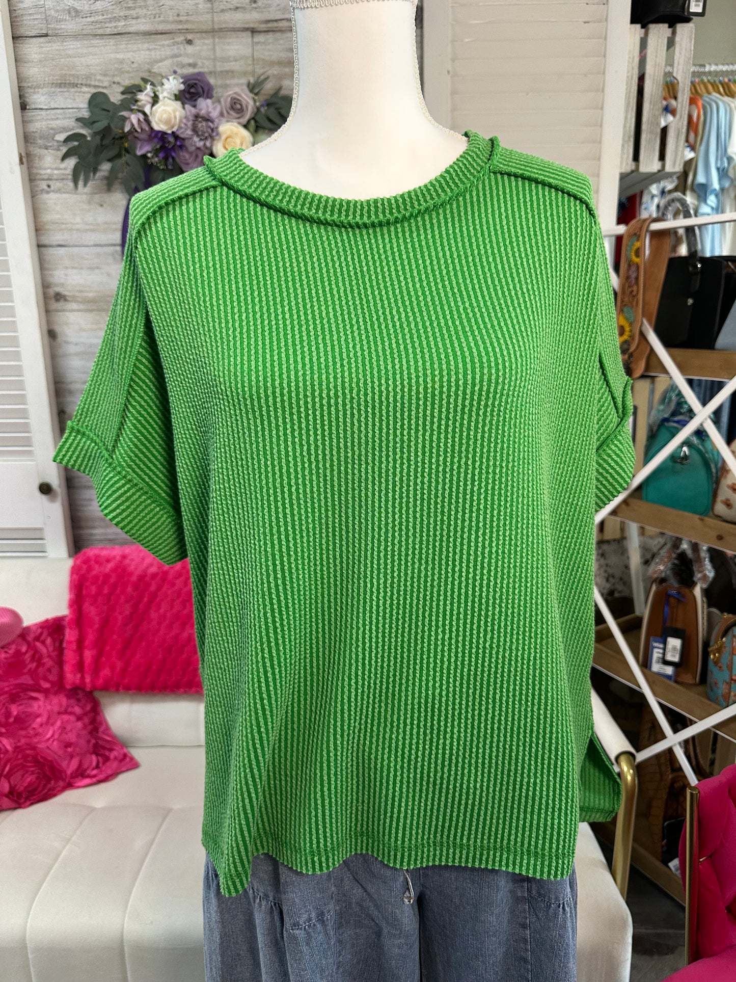 Curvy Raised Rib cuff sleeve edge top Zenana
