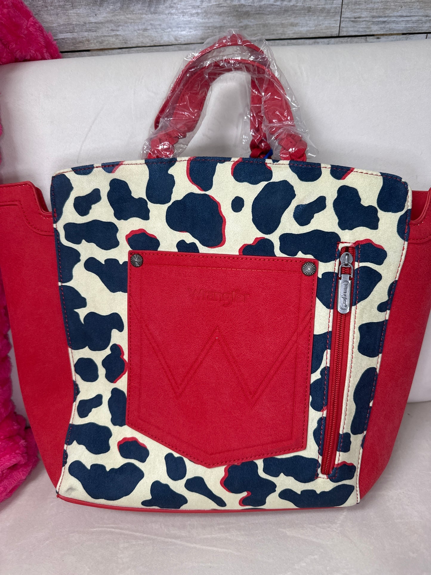 Wrangler Red cowprint concealed carry tote
