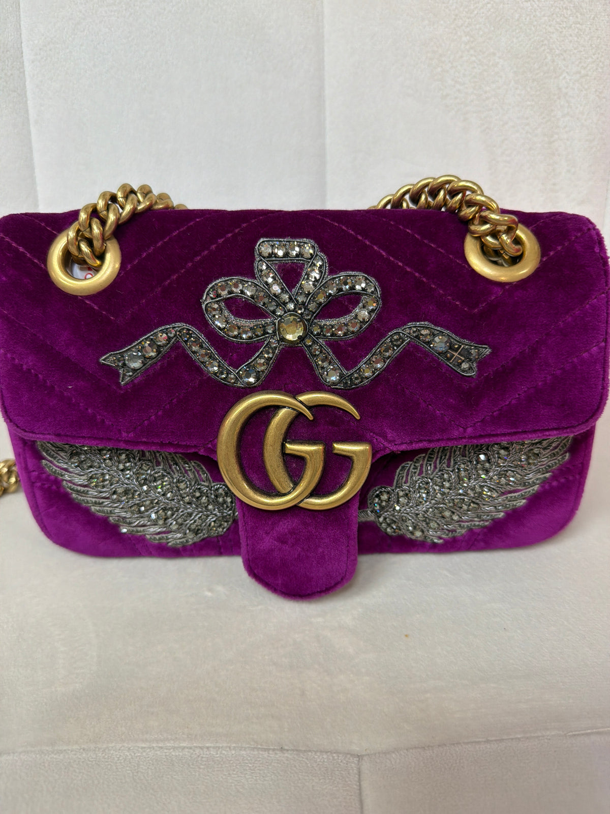 Gucci Marmont Purple velvet matelasse pre loved