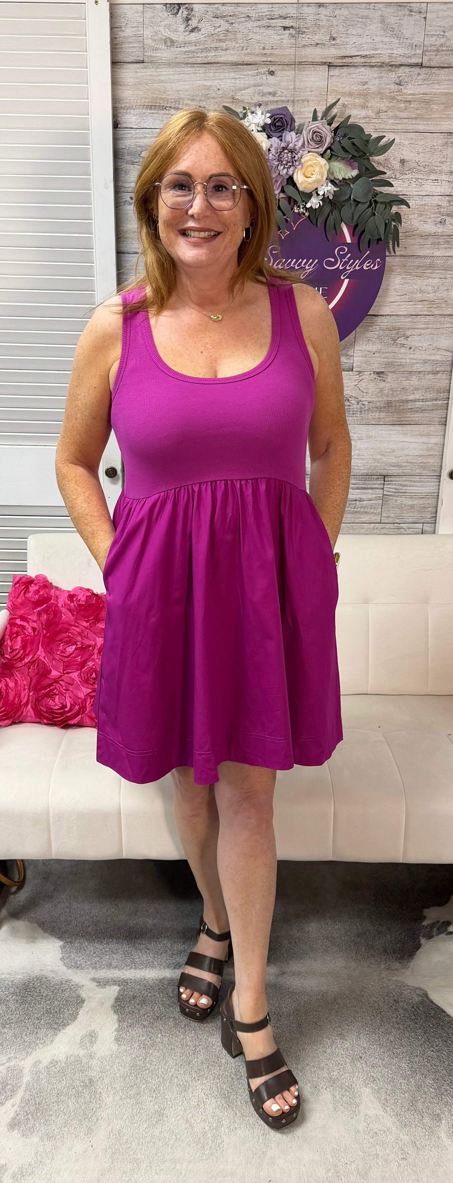 COMBINED KNIT & WOVEN DRESS WITH POCKET