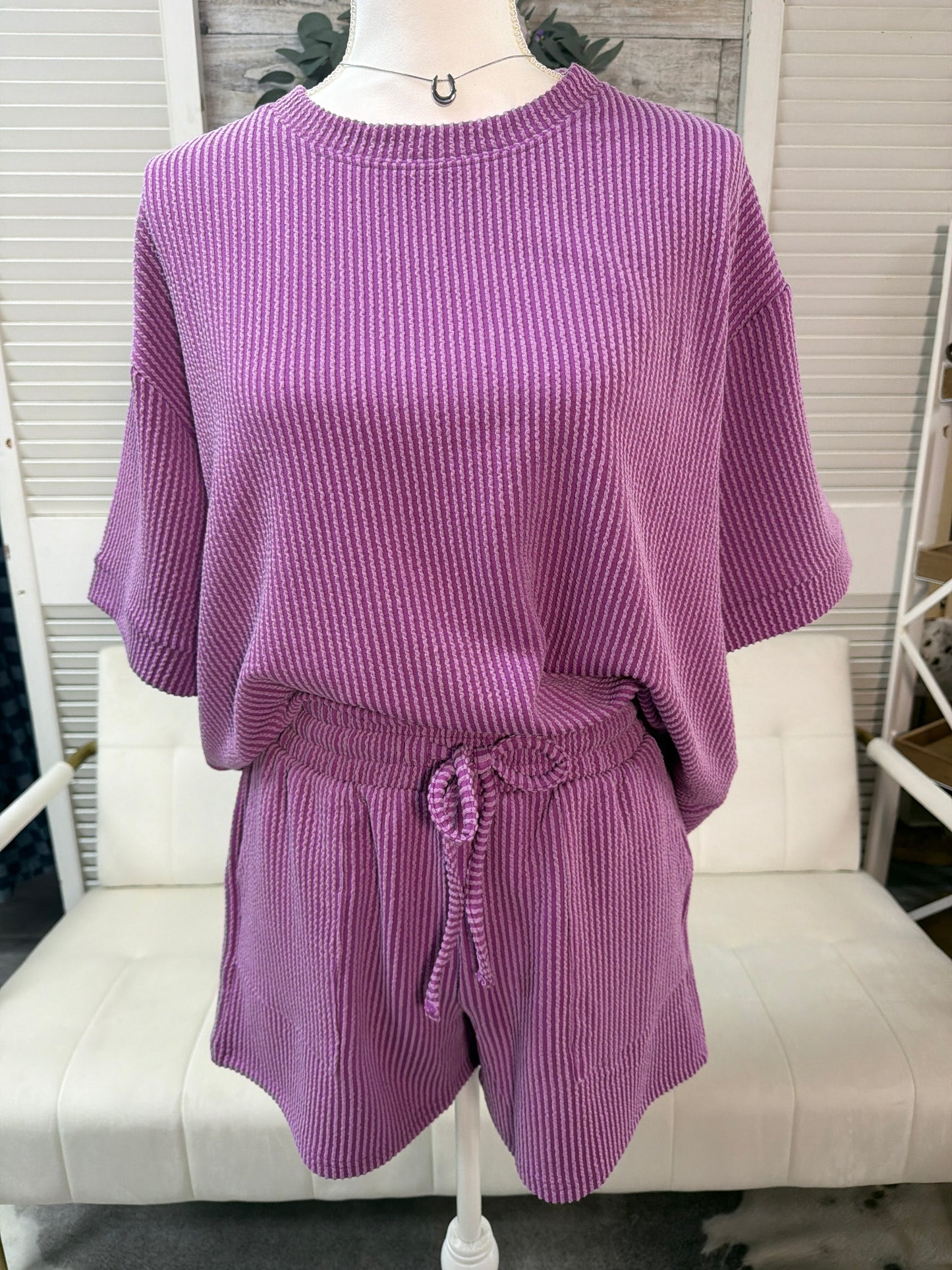 raised rib short set