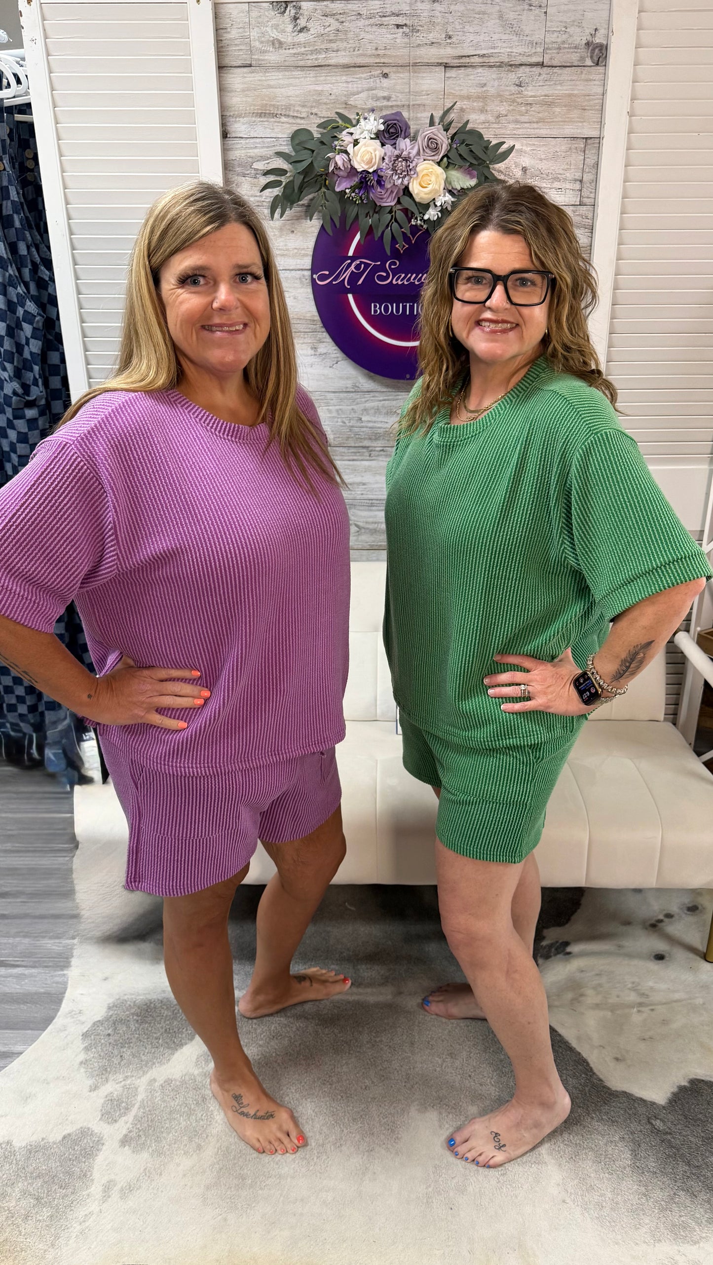 raised rib short set