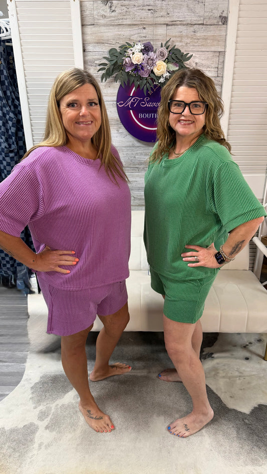 raised rib short set
