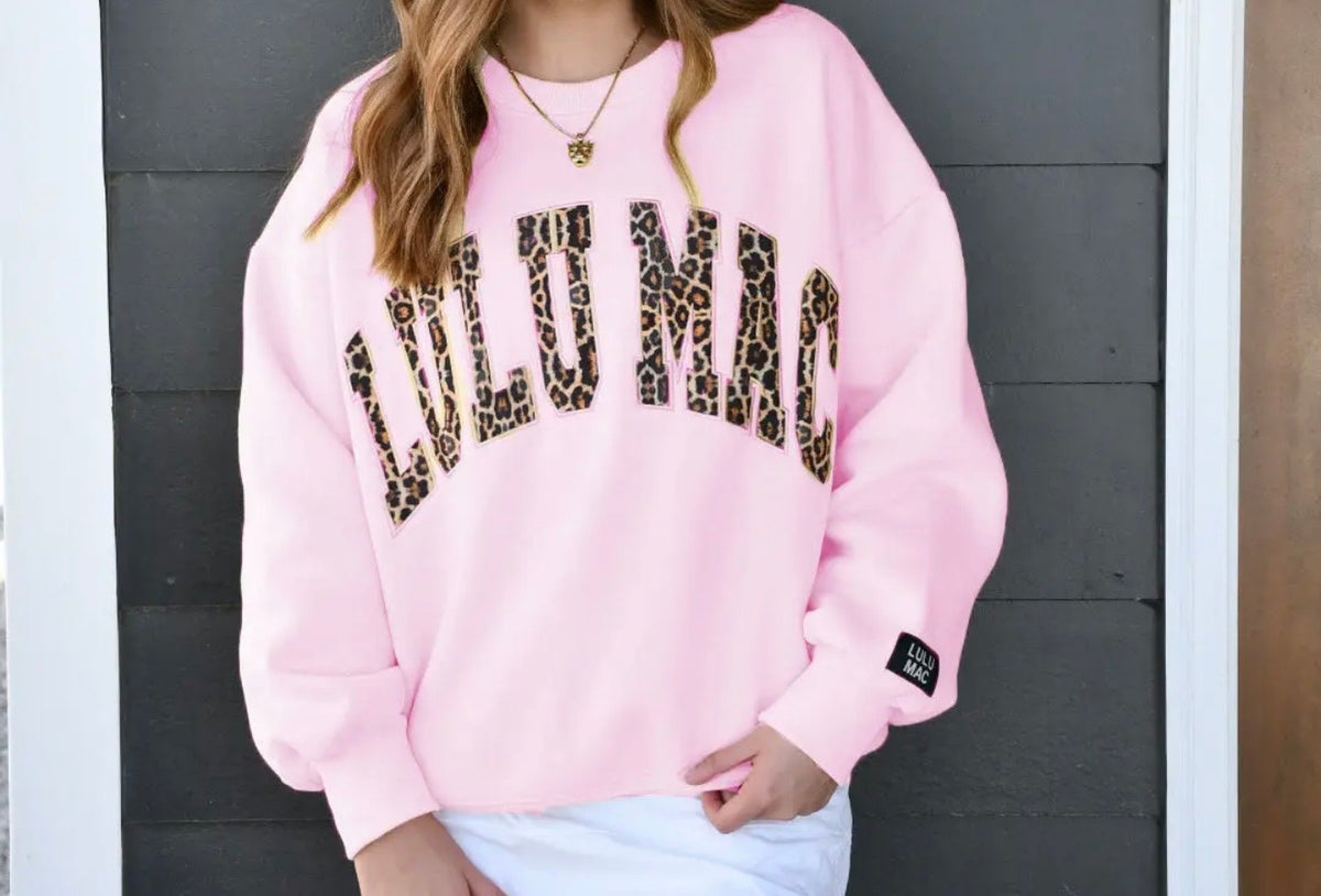 Lulu Mac light Pink Leopard mockneck sweatshirt