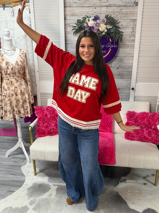 Game Day Red Lace Boxy Short Sleeve  BiBi