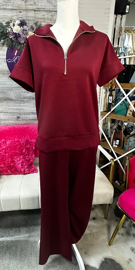 Scuba high neck half zip top and pant set
