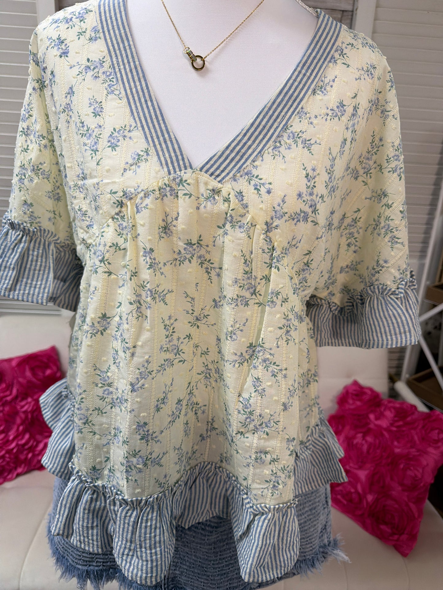 Floral Printed Ruffle Hem Blouse Top