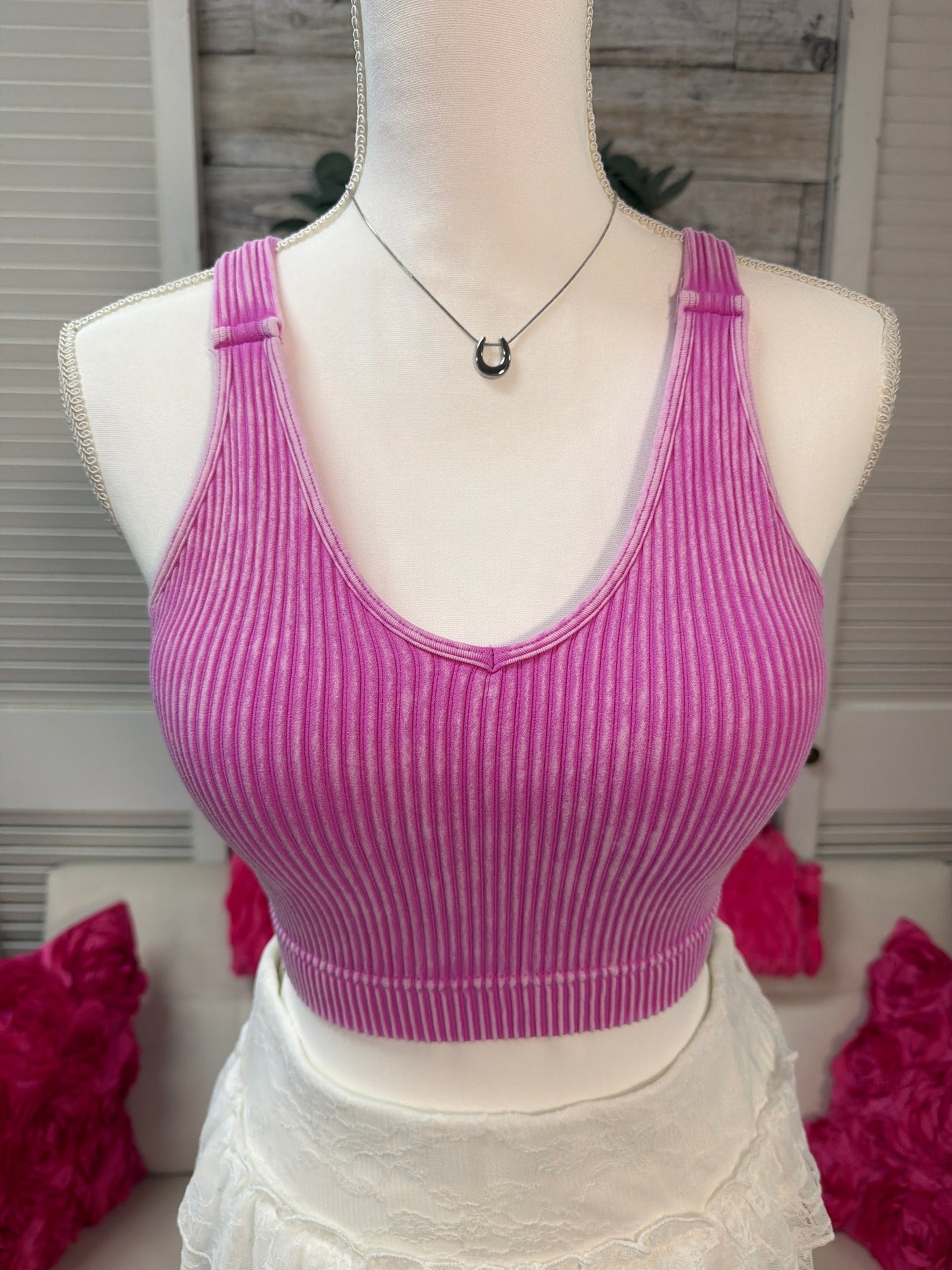 Seamless ribbed cropped padded bra top