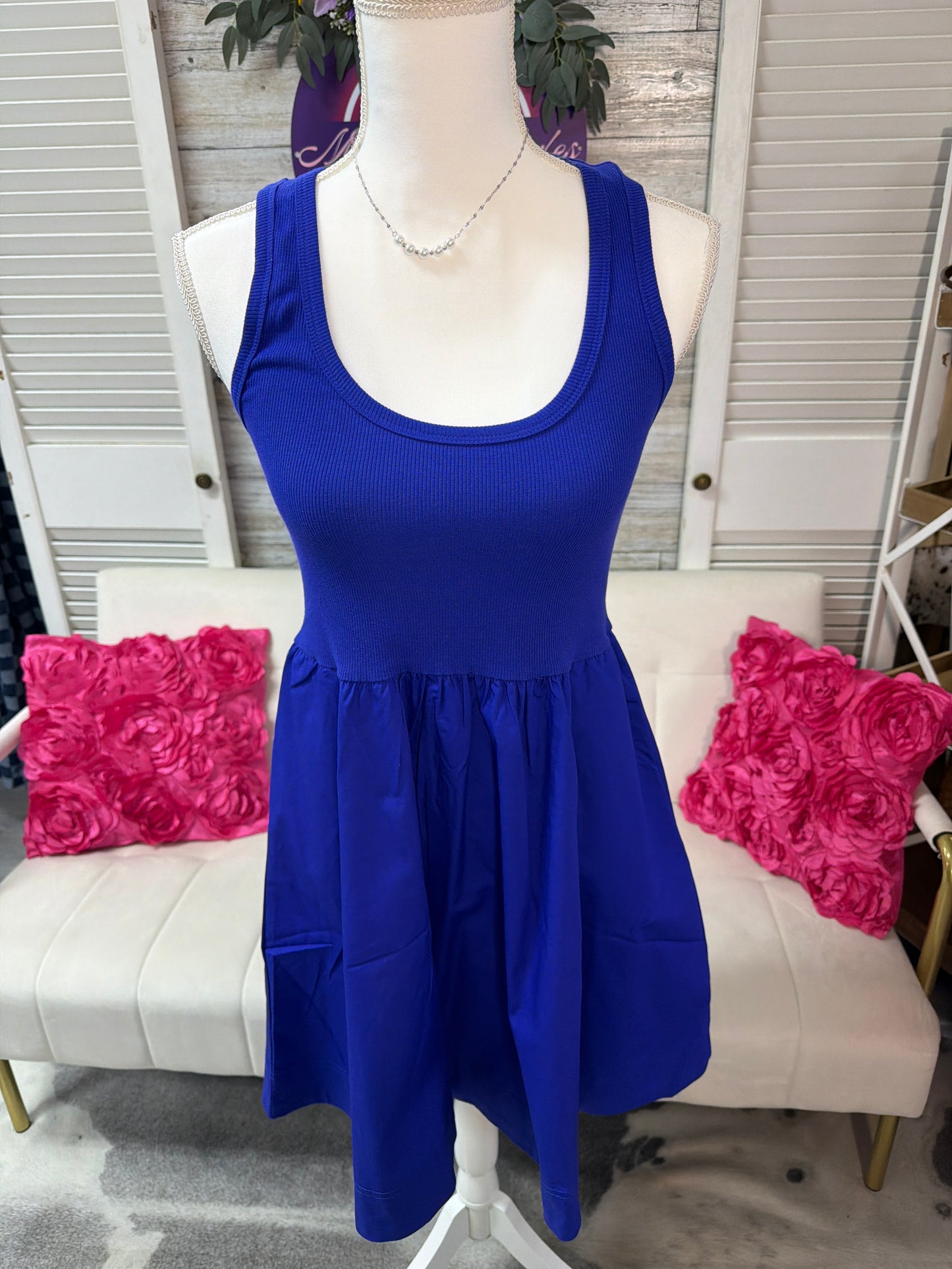 COMBINED KNIT & WOVEN DRESS WITH POCKET