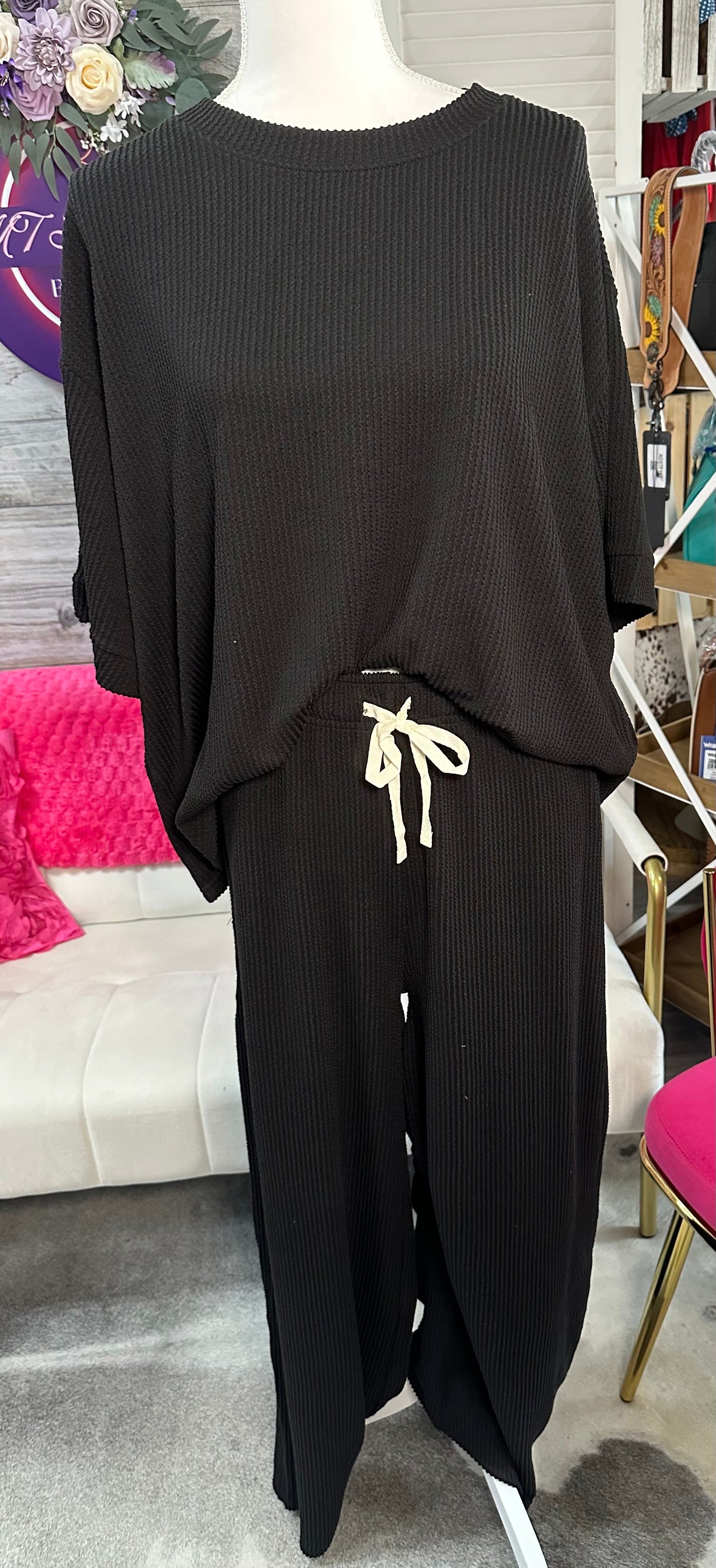 Curvy Raised Rib Short Sleeve pant set