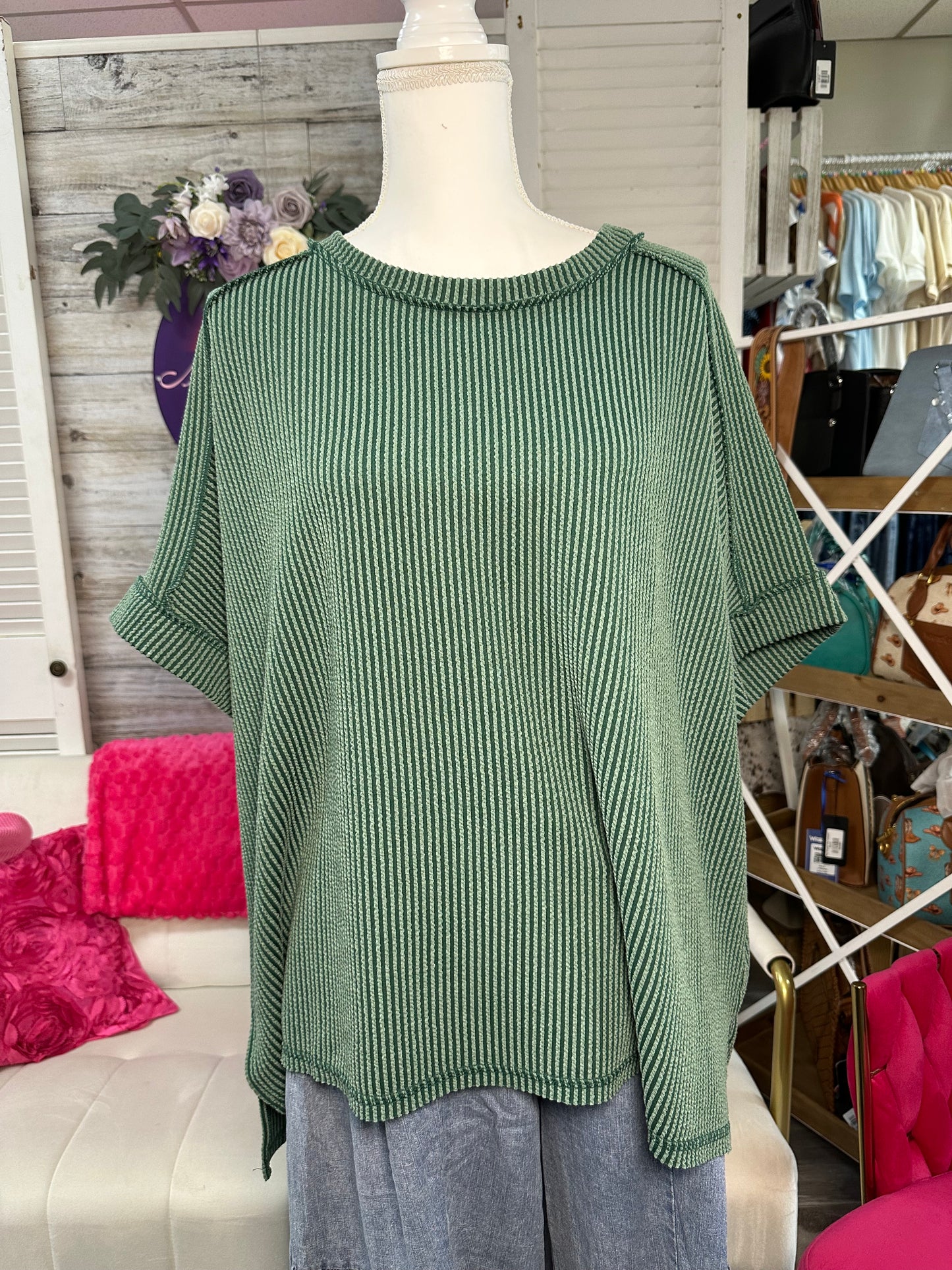 Curvy Raised Rib cuff sleeve edge top Zenana