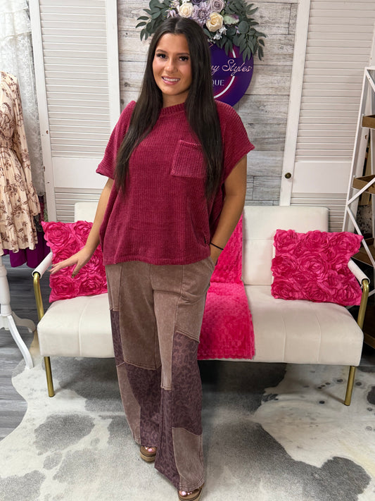 Coffee Mineral Wash Leopard Patchwork pant
