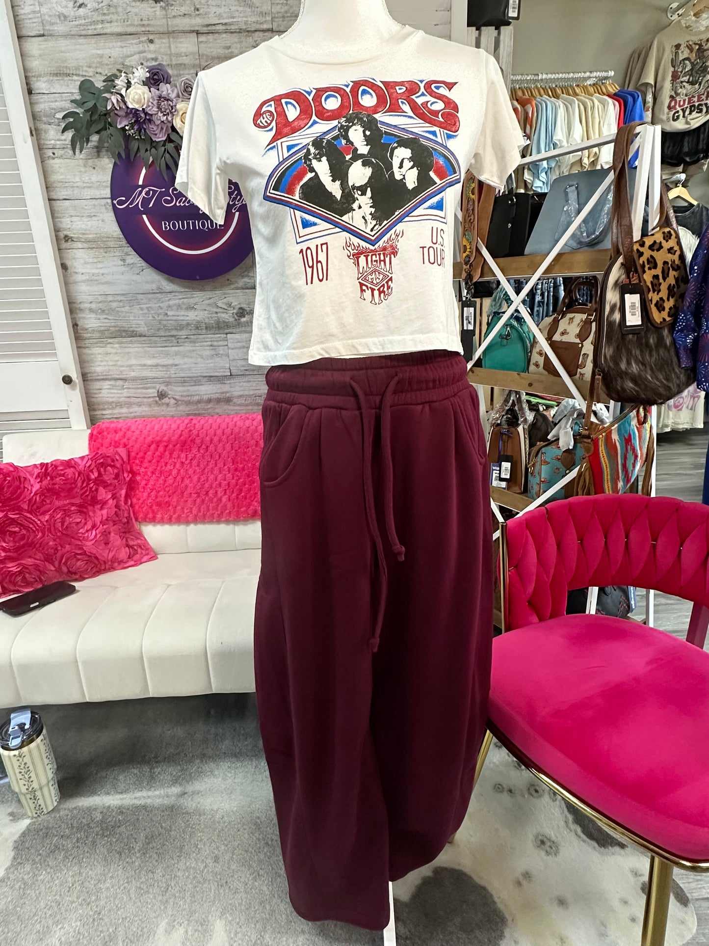 Fleece barrel leg sweatpants