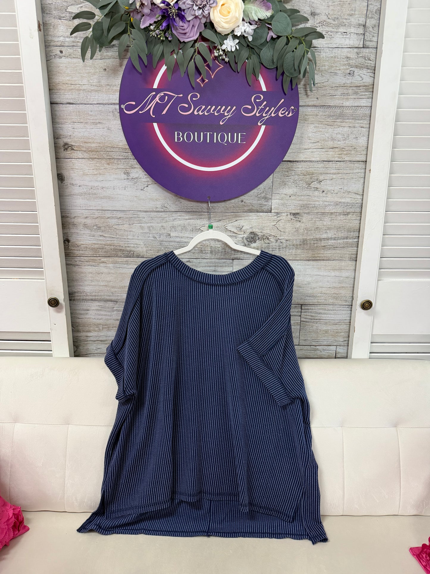 Curvy Raised Rib cuff sleeve edge top Zenana