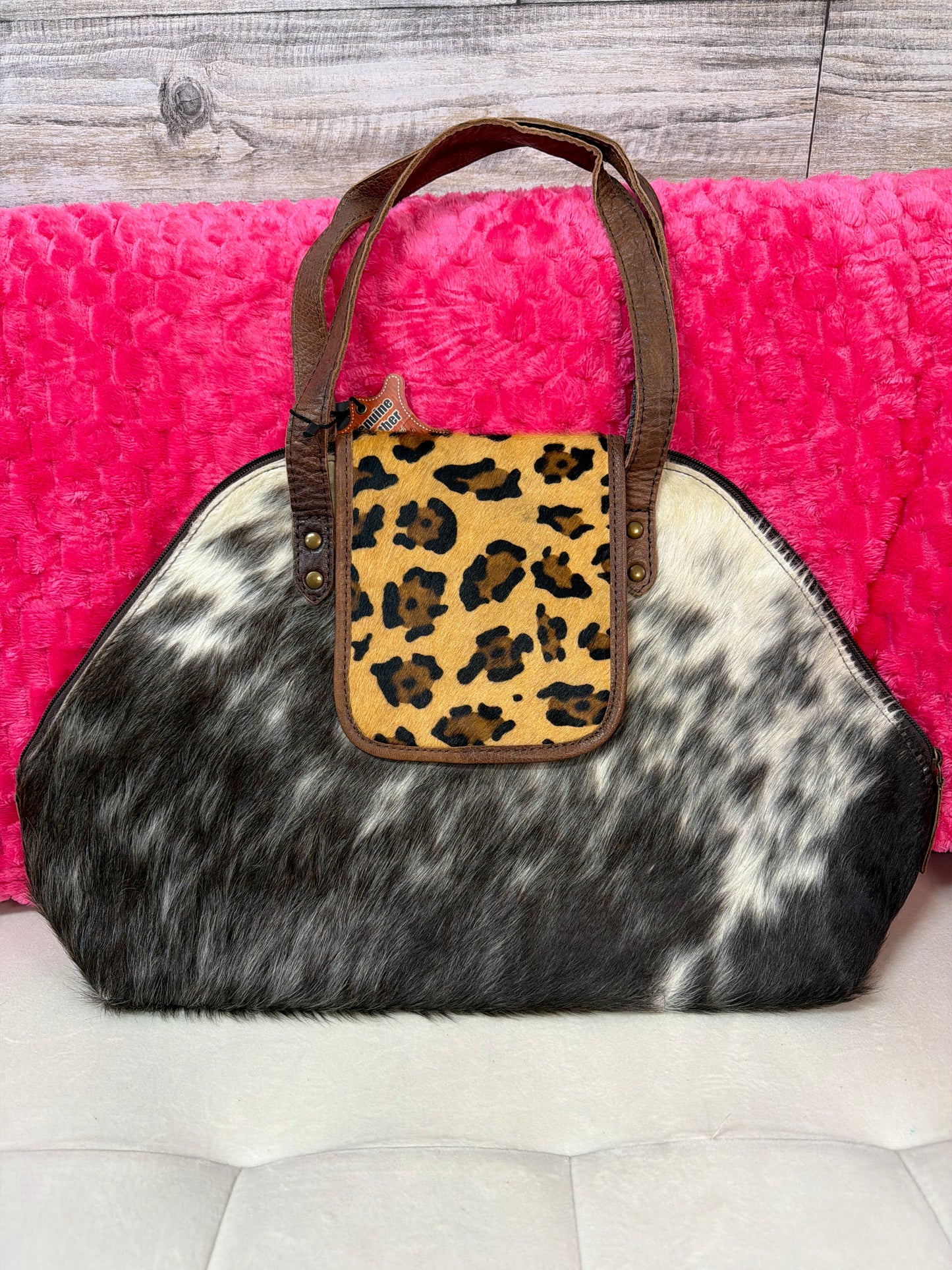 American Darling Cowhide leopard tote w concealed carry