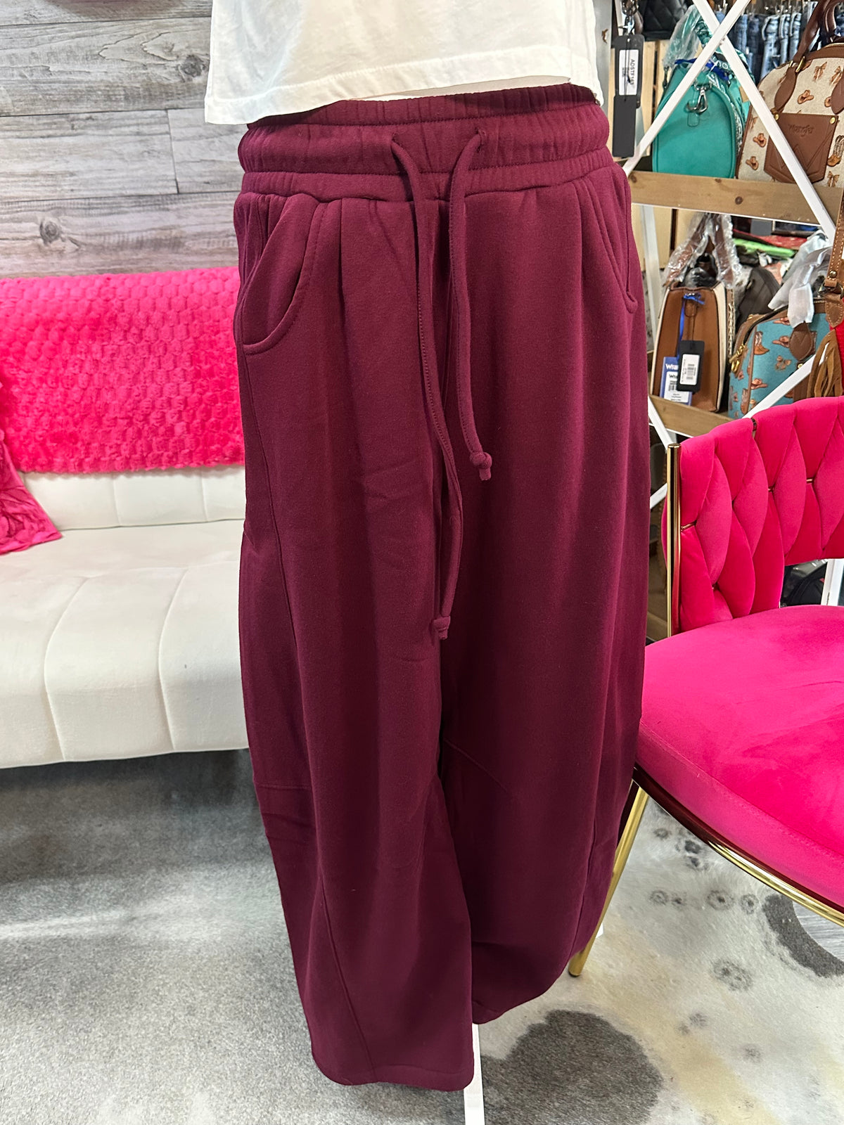 Fleece barrel leg sweatpants
