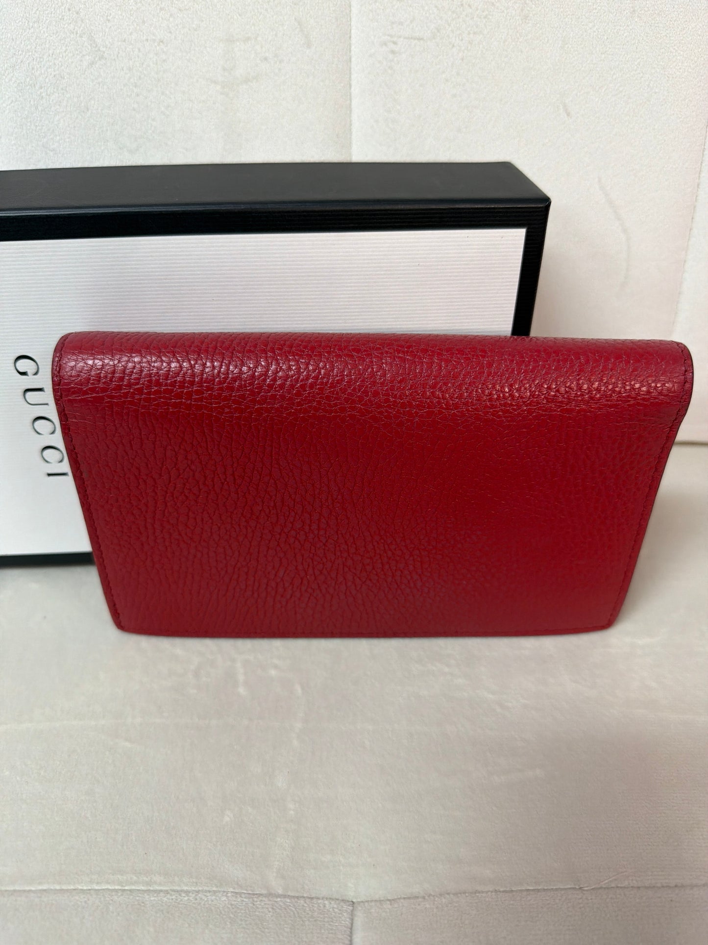 Pre loved Gucci Red Calfskin Interlocking wallet on chain full inclusion