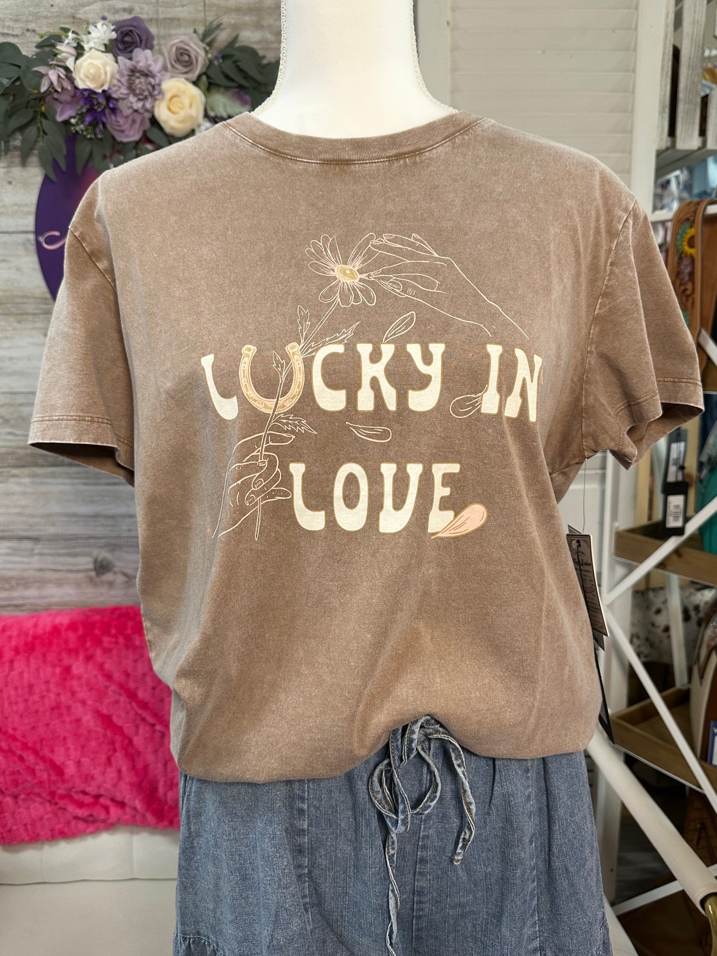 Lucky me graphic tee flag and anthem