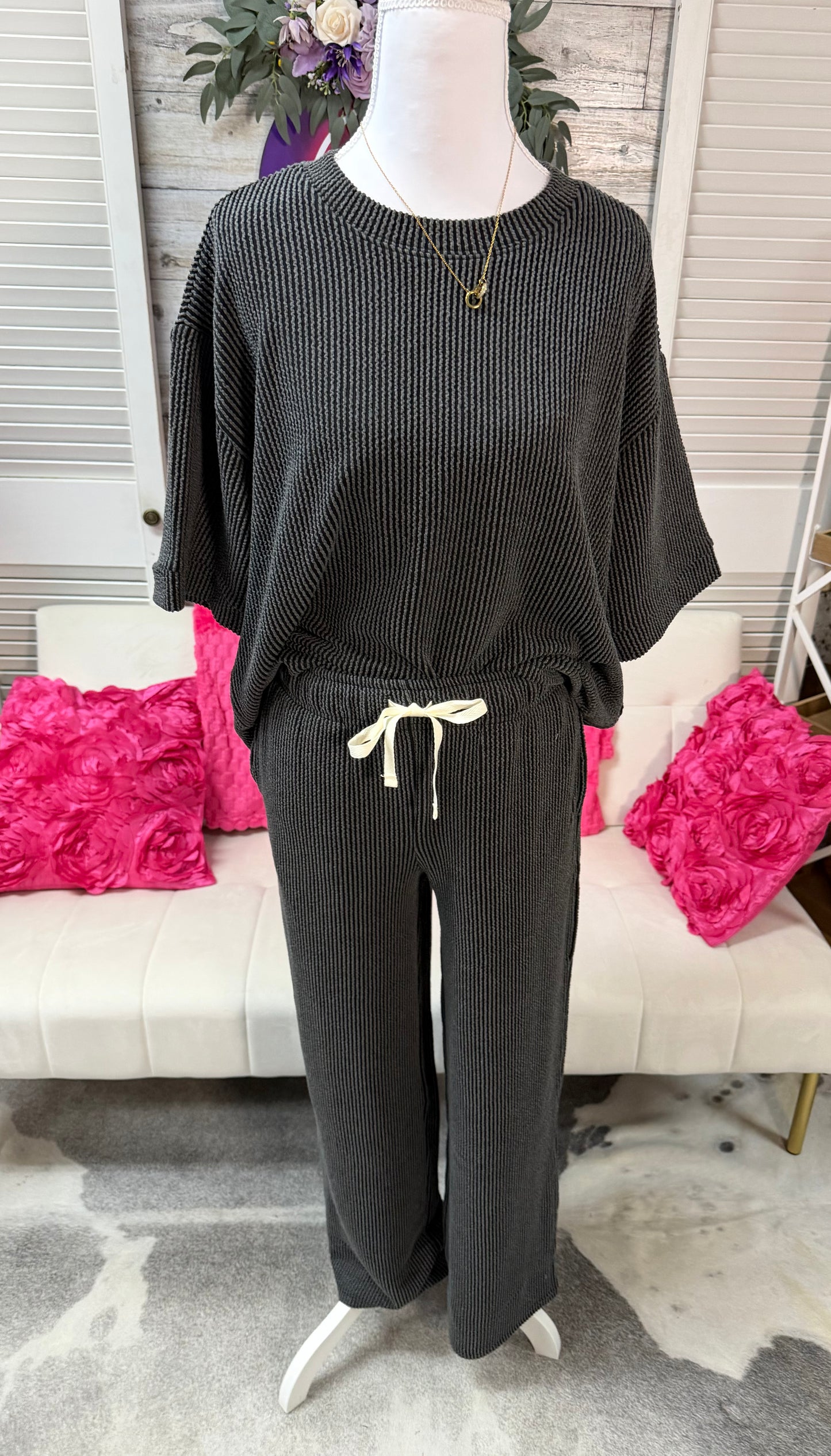 Raised Rib short sleeve pant set