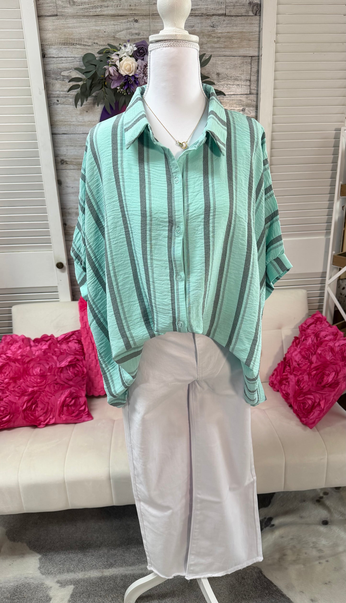 Woven light oversized button down stripe shirt