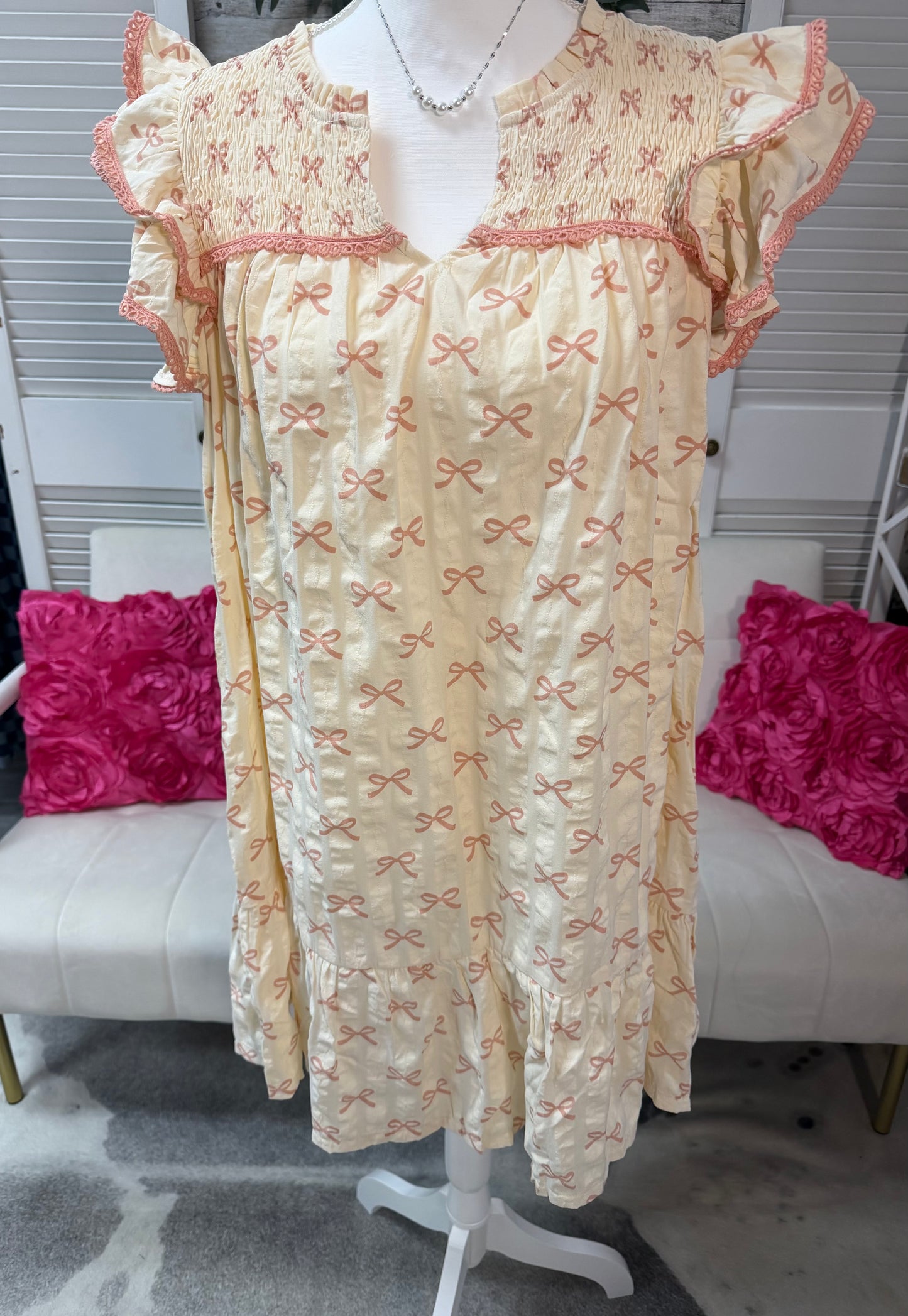 Bow Print Babydoll Dress