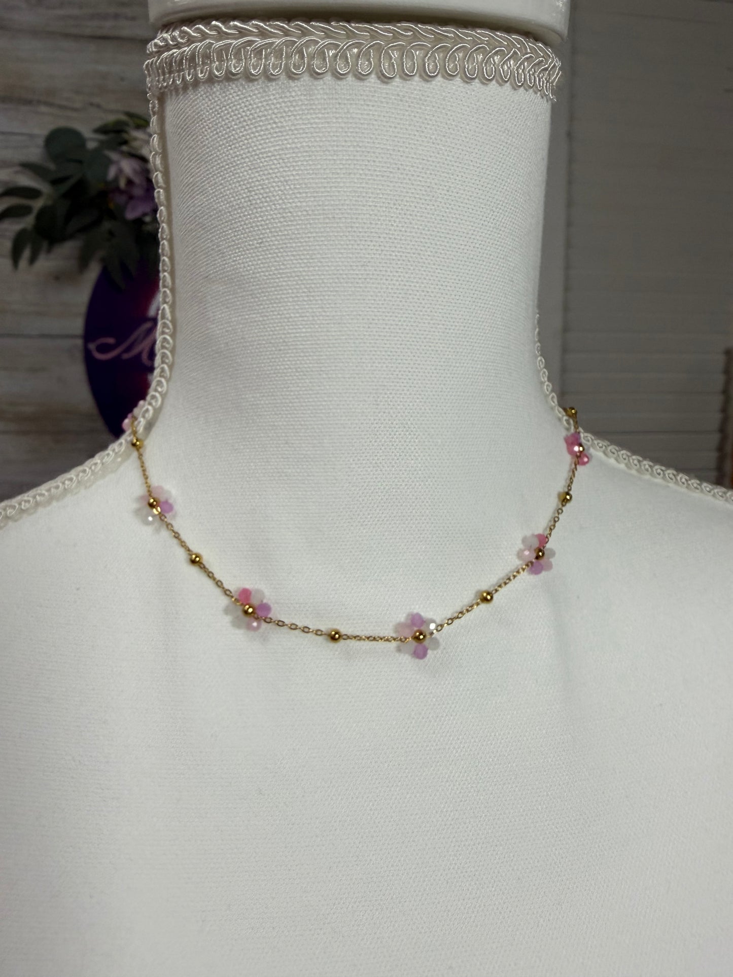 18k non tarnish stainless necklace w flowers MIA