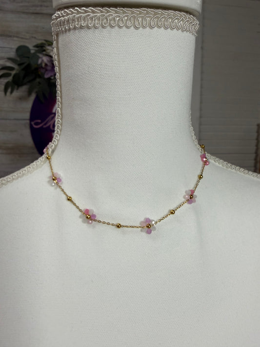18k non tarnish stainless necklace w flowers MIA