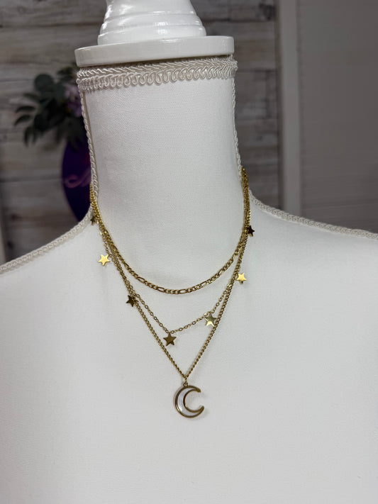 18k non tarnish necklace w moon an stars
