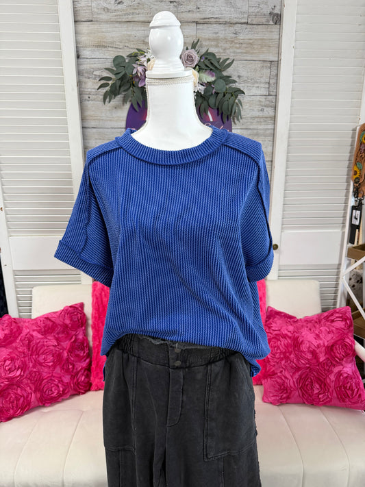 Curvy Raised Rib cuff sleeve edge top Zenana