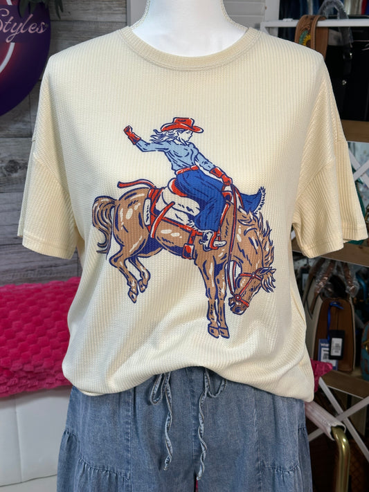 Rodeo Queen red white and blue waffle tee