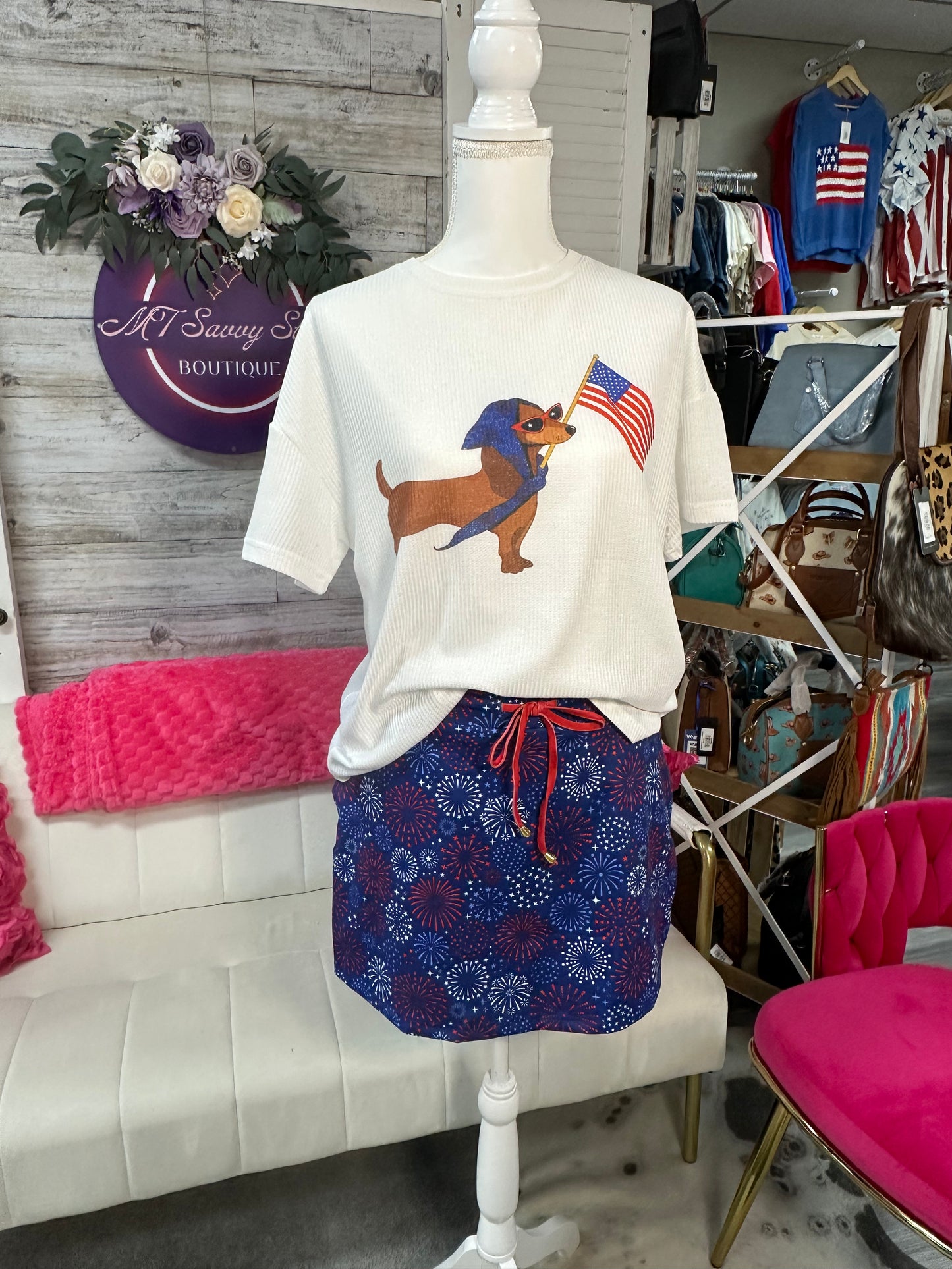 Patriotic pup waffle tee