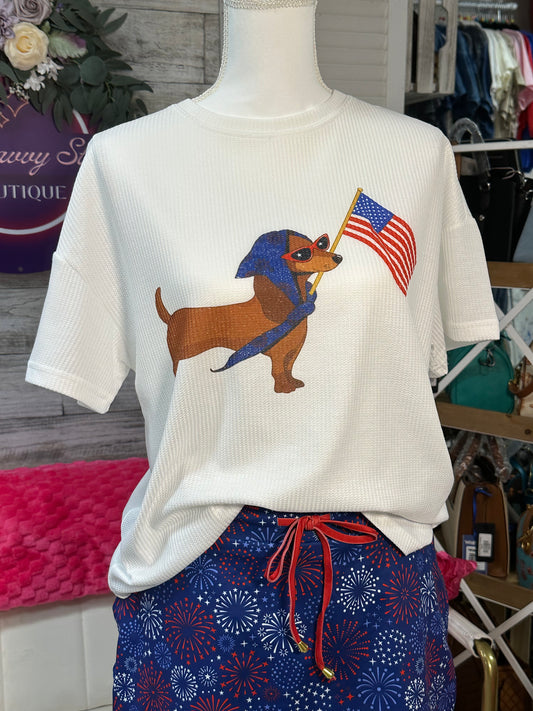Patriotic pup waffle tee