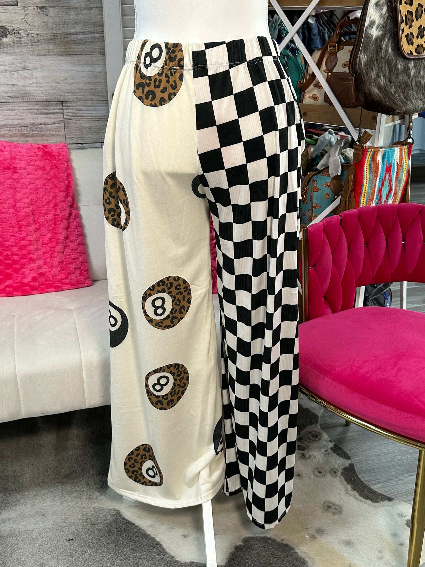 Checkerboard and 8 ball wide leg pants