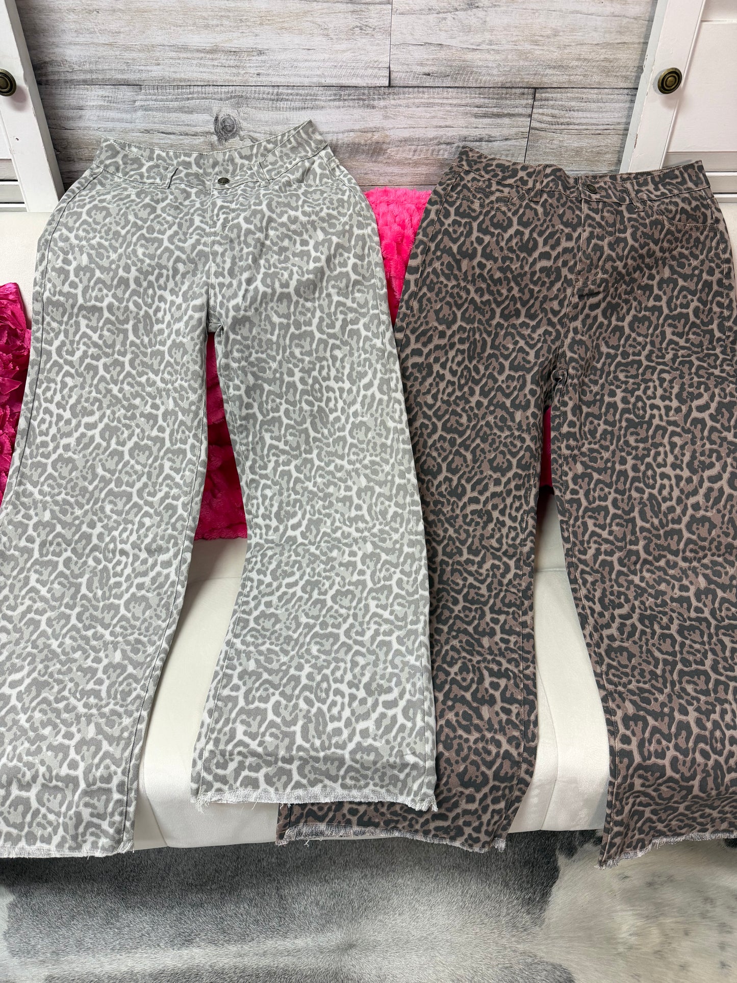 Leopard frayed edge wide leg high waist