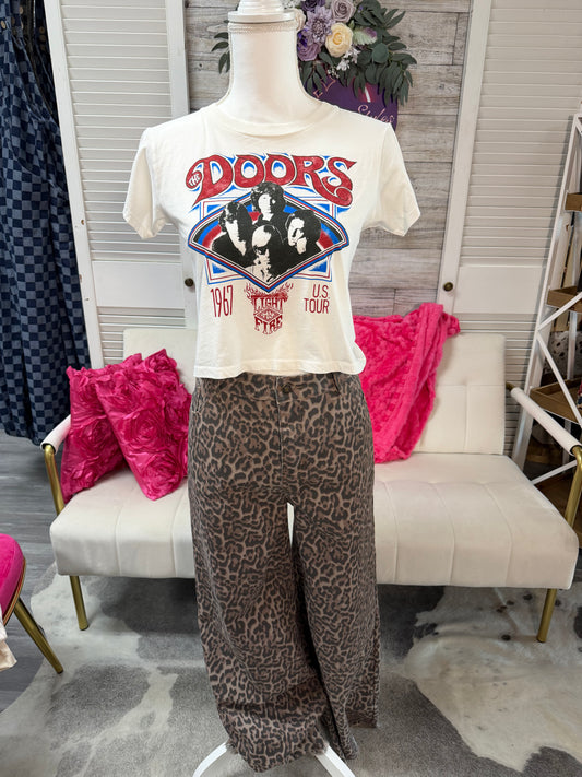 Leopard frayed edge wide leg high waist
