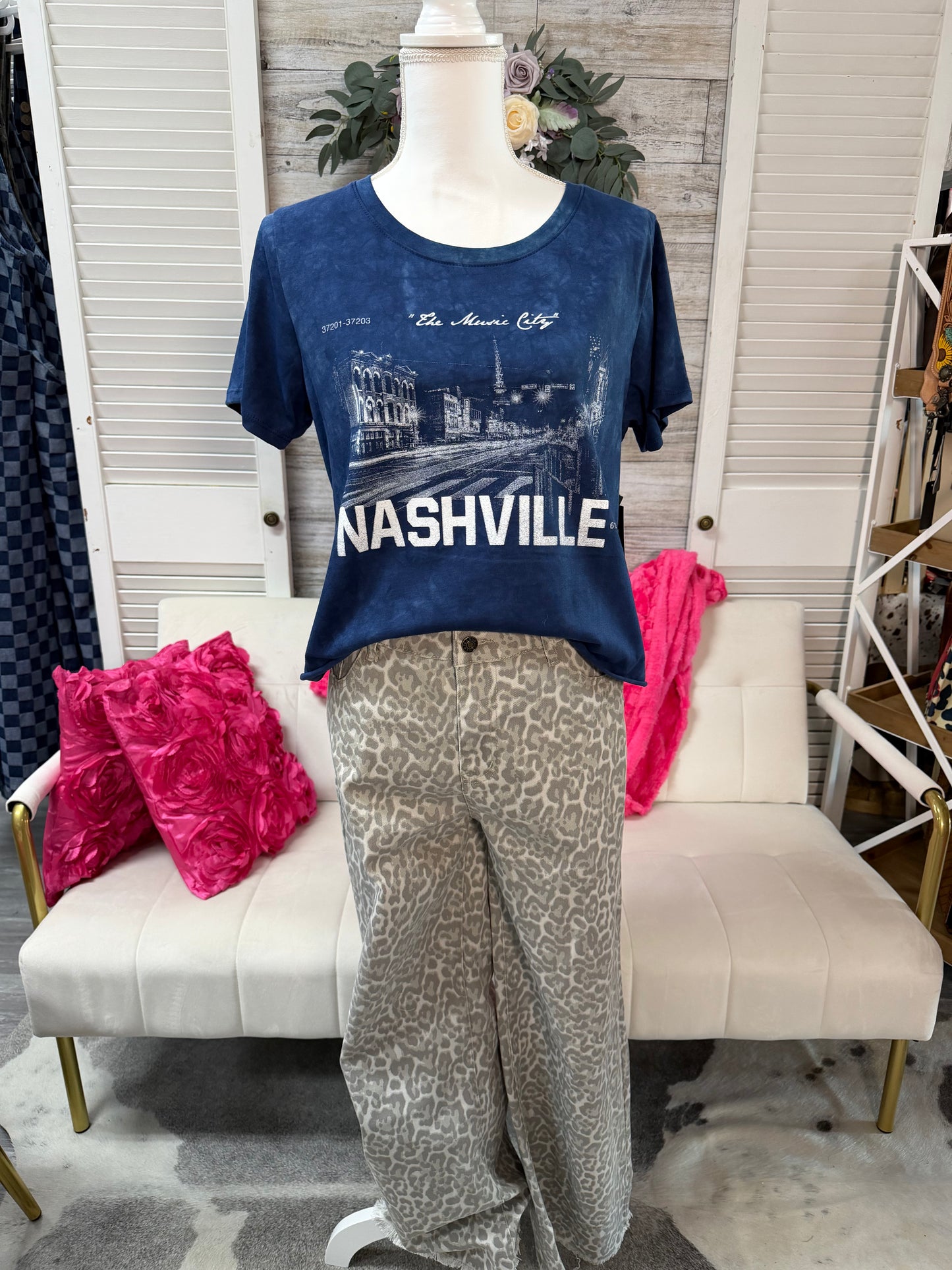Leopard frayed edge wide leg high waist
