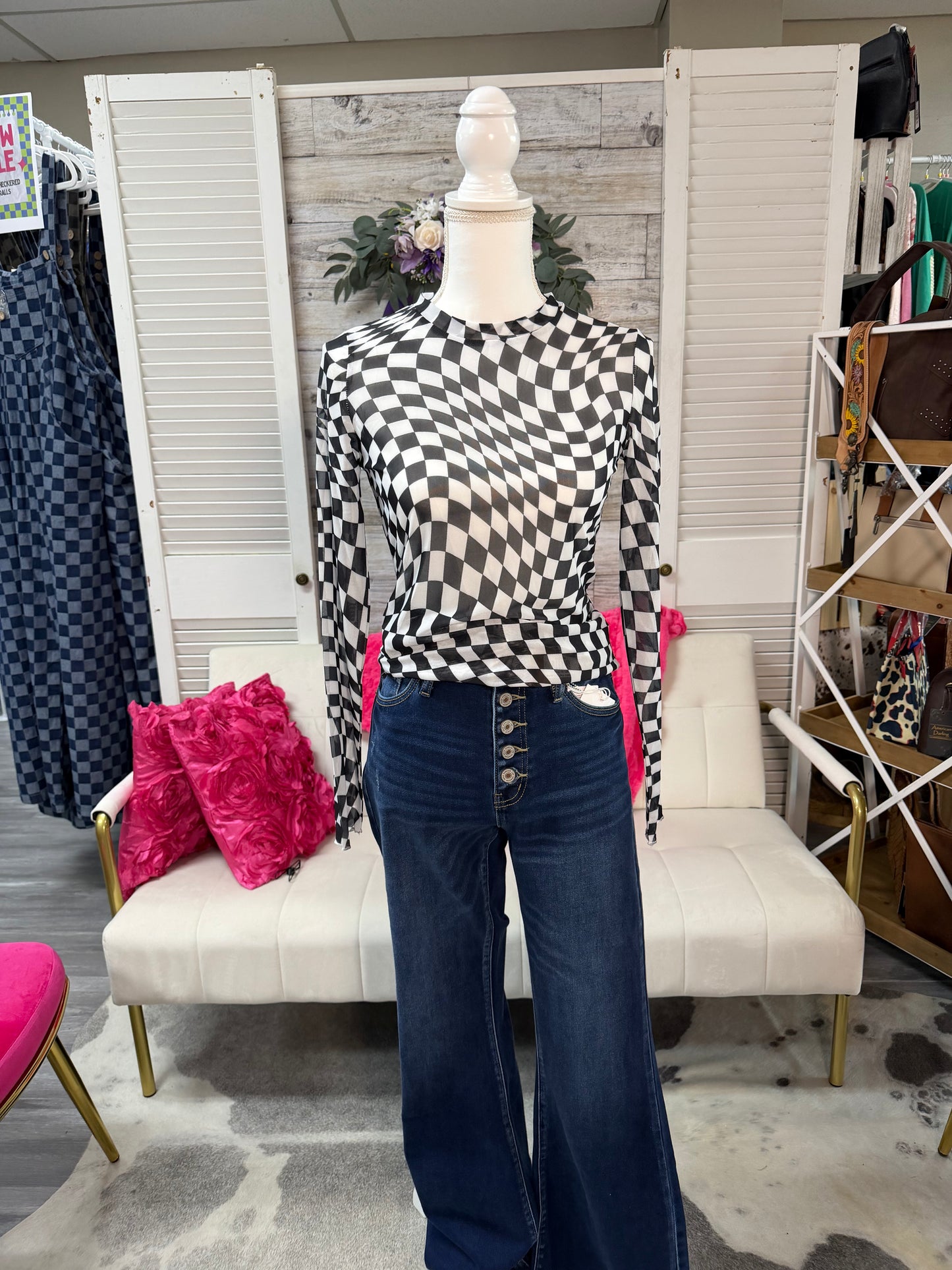 Checkered mesh long sleeve