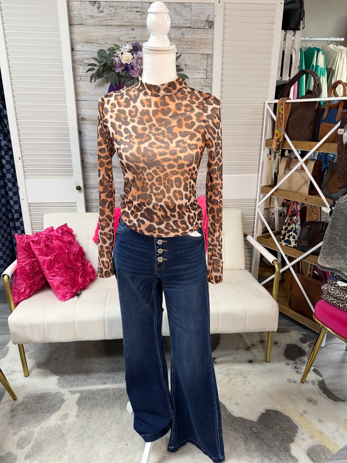 Leopard mesh long sleeve