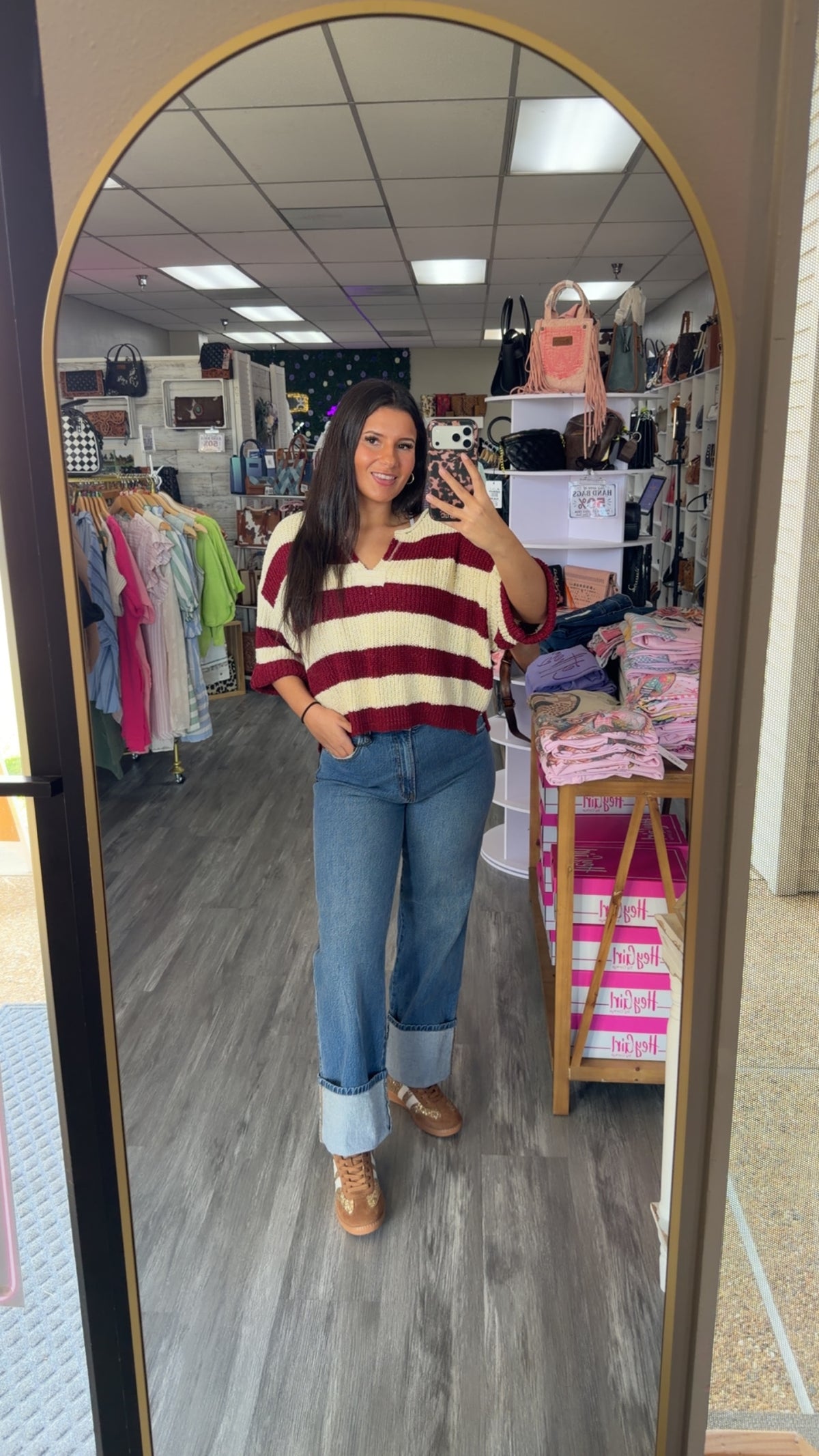 SPLIT NECK STRIPE SWEATER