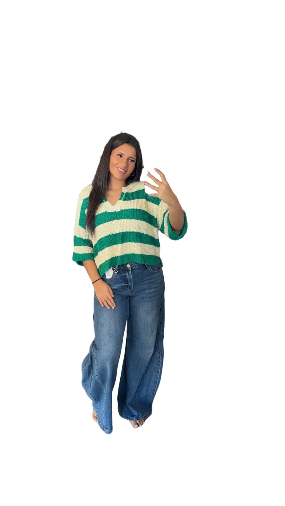 SPLIT NECK STRIPE SWEATER