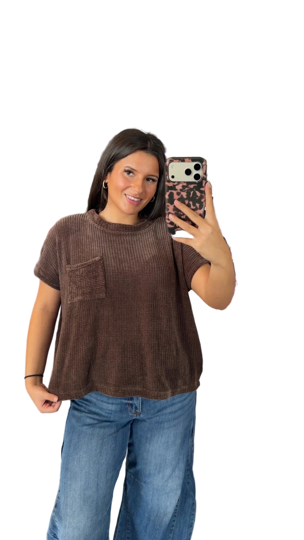 Chenille Waffle Short Sleeve Sweater