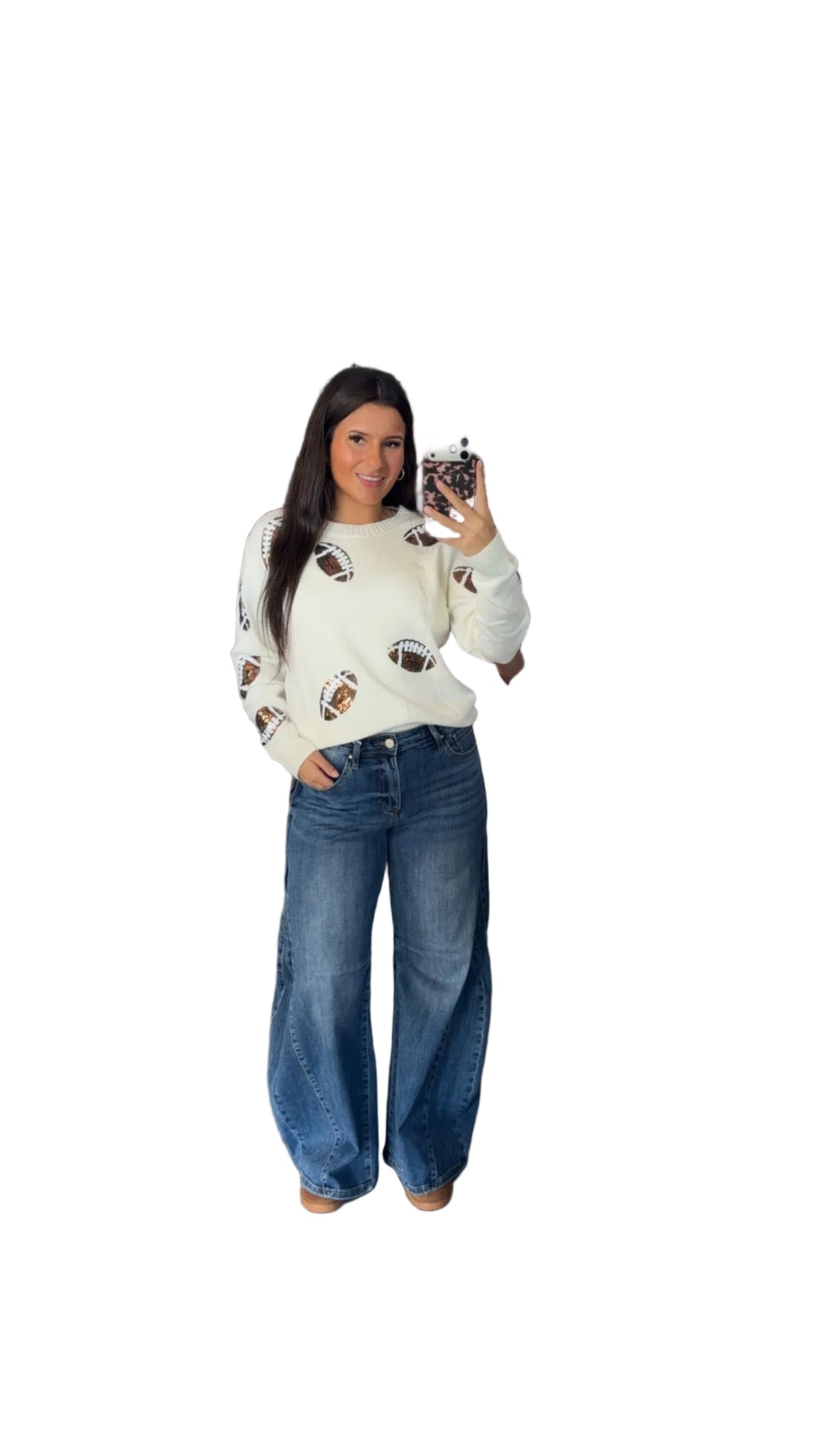 Beige Sequin Football Round neck Sweater