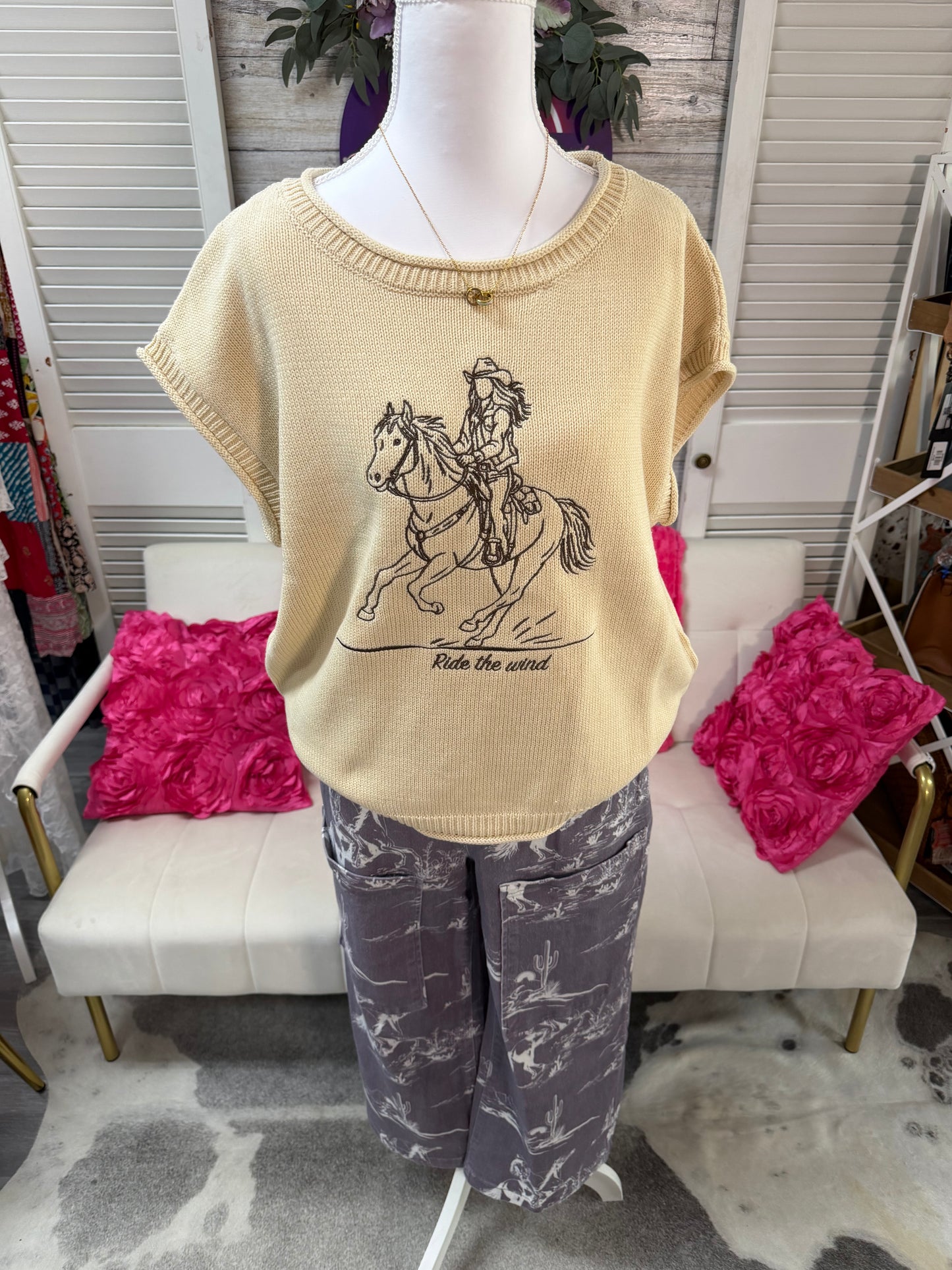 Gray Wild West riding vintage printed shift pants
