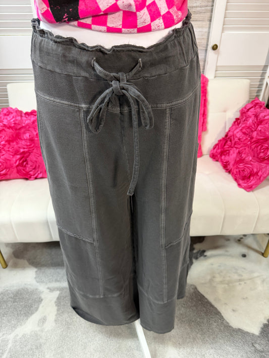 French Terry washed exposed seam wide leg pant