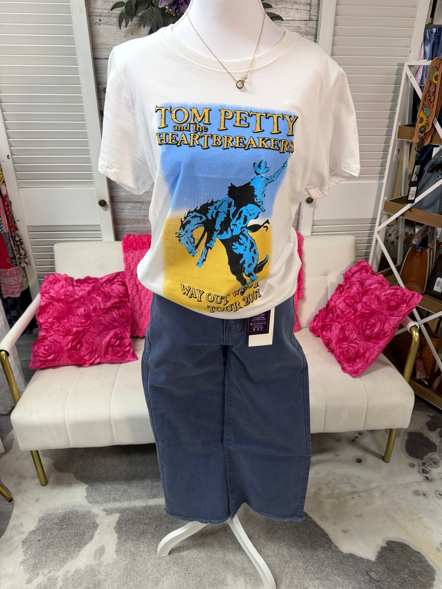 ACID WASHED FRAYED CUTOFF HEM STRAIGHT WIDE PANTS